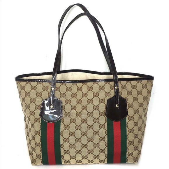 Authentic Gucci brown monogram canvas tote ribbon accents - Picture 3 of 16